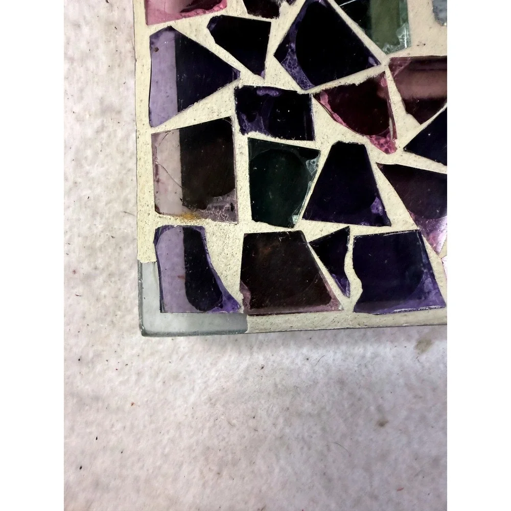Vintage Mosaic Glass Photo Frame Purple Whimsical Boho Cottagecore Decor